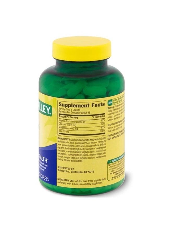 SPRING VALLEY - Calcium Magnesium and Zinc, Plus Vitamin D3, 250 Coated Caplets - Image 1