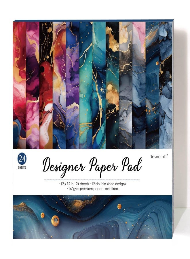Desecraft 12x12 Dark Marble Scrapbook Cardstock Decorative Paper for Card Making Journaling Planner Origami Decopage Decorative Spring Scrapbook Paper - Image 1