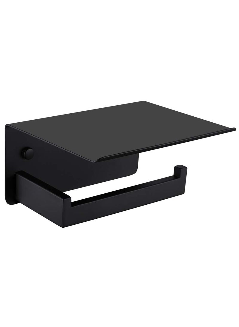 APLusee APLusee Toilet Paper Holder with Shelf Matte Black 304 Stainless Steel Tissue Holder Wall Mounted 