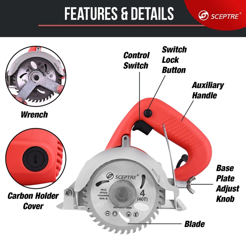 Sceptre SCEPTRE SP4SB Marble Cutter 4 inch 110mm 11000RPM 1400W Heavy Duty Wood Cutter Machine with Powerful Motor for Cutting Tiles Marbles Granite  - Image 4