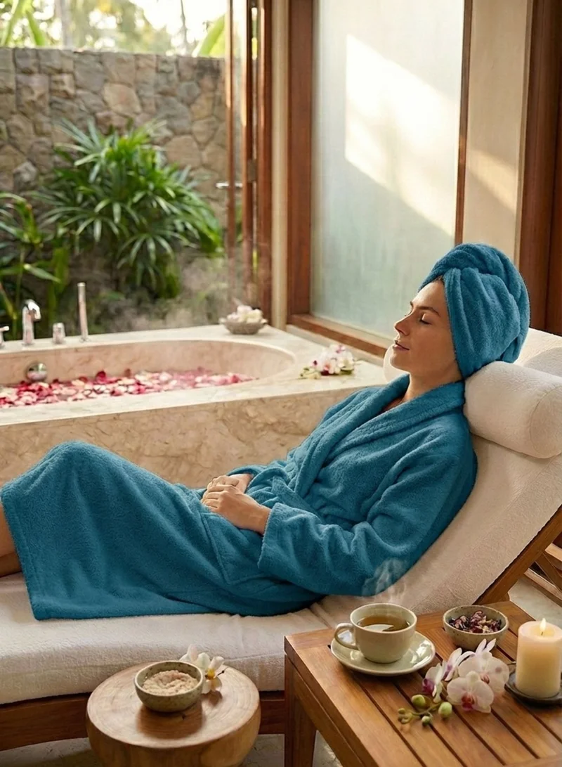 1Chase 100% Cotton Terry Hair Towel Wrap Teal