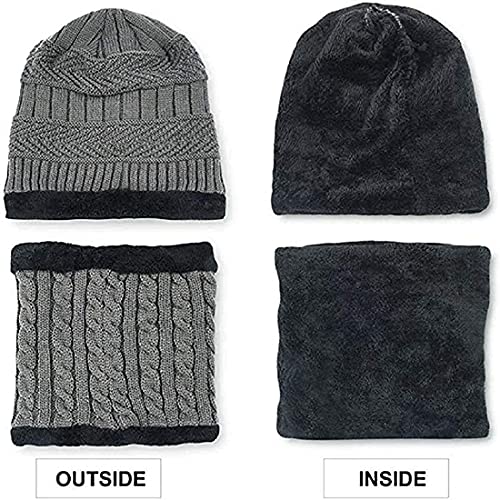 Atipriya Woolen Beanie/Skull Cap & Neck Warmer Combo for Winters with Faux Fur Inner Side Woolen Cap | Ear Warmer Cap Pack of 2 Set (black & grey neck muffler cap) - Image 2