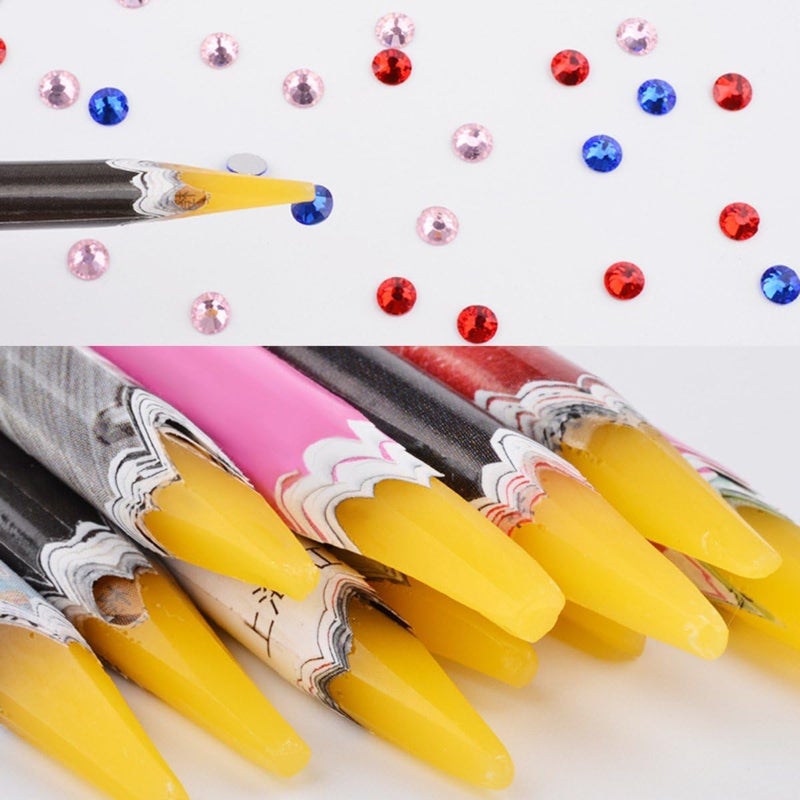 Mezerdoo 5pcs Wax Pencil For Rhinestones,Self Adhesive Resin Rhinestone Picker Pencil Nail Art Gem Crystal Pick Up Tool Rhinestone Pickup Pen Long Wax Pencil Rhinestone Picker Tool Random Color - Image 1