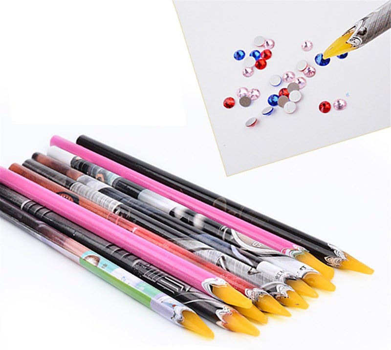 Mezerdoo 5pcs Wax Pencil For Rhinestones,Self Adhesive Resin Rhinestone Picker Pencil Nail Art Gem Crystal Pick Up Tool Rhinestone Pickup Pen Long Wax Pencil Rhinestone Picker Tool Random Color - Image 2