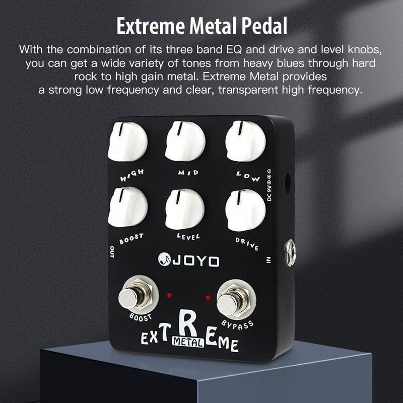 JOYO Metal Distortion Pedal with 3 Band EQ and Low-Mid-High Gain Boost for Electric Guitar Effect - Bypass (Extreme Metal JF-17) - Image 2
