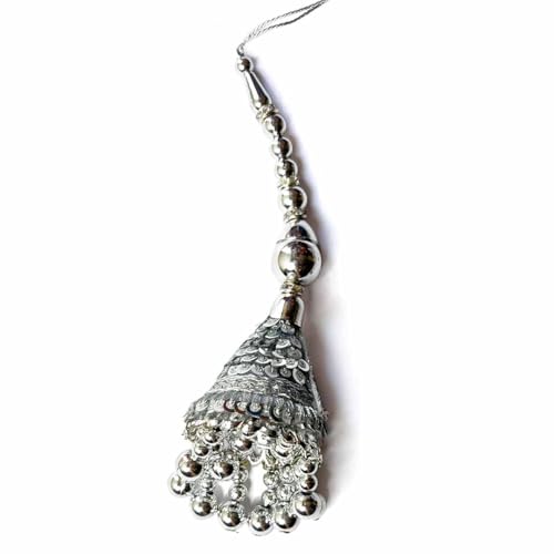 Adikala Craft Store Handmade Work Ethnic Sequin Tassel Latkan Set of 2 for Saree Pallu, Designer Blouse, Dupatta and Lehenga (Silver D1) - Image 3