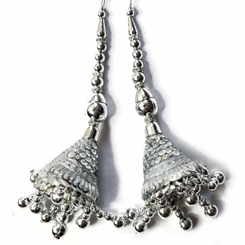 Adikala Craft Store Handmade Work Ethnic Sequin Tassel Latkan Set of 2 for Saree Pallu, Designer Blouse, Dupatta and Lehenga (Silver D1) - Image 2