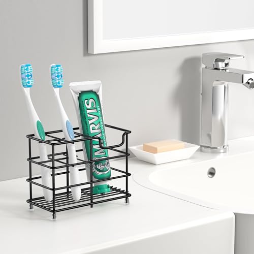 HBlife Toothbrush Holders for Bathroom, 5 Slots Black Stainless Steel Bathroom Accessories Organizer for Small Spaces - Image 5