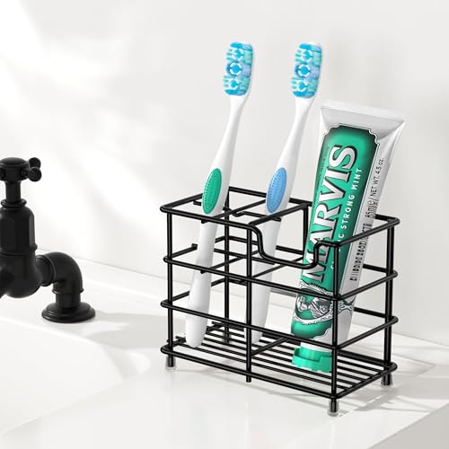 HBlife Toothbrush Holders for Bathroom, 5 Slots Black Stainless Steel Bathroom Accessories Organizer for Small Spaces - Image 2