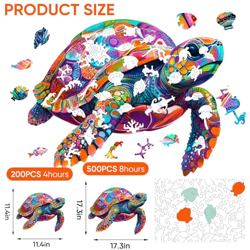 Mys Aurora Colorful Turtle Puzzles for Adults 500 Pieces 5MM Thick Wooden Jigsaw Puzzles Unique Shape Puzzle Ocean Wood Puzzles for Adults and Kids Birthday Gifts Family Game 173 173 inches - Image 5