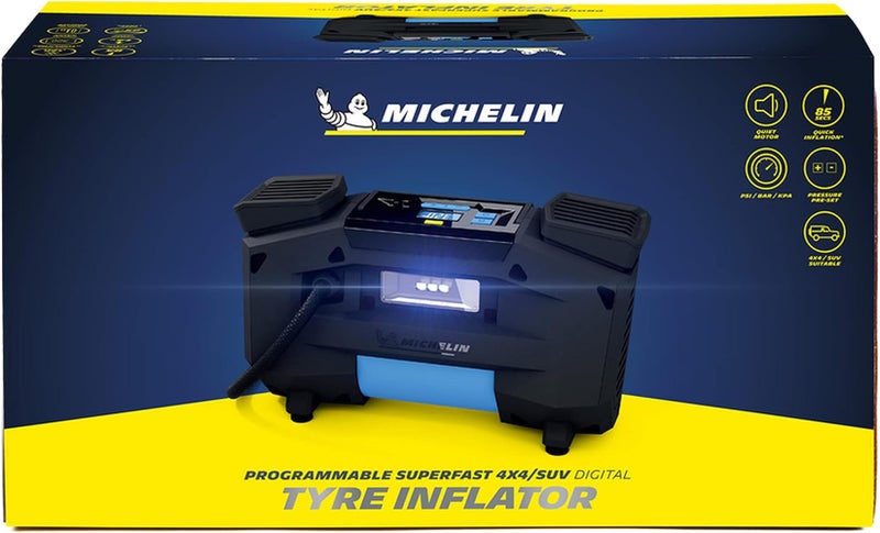 MICHELIN 12314 Programmable Digital 4X4/SUV Super-Fast Tyre Inflator, Direct Drive Technology, 0-35PSI in 1.30mins*, Bleed Valve to Remove Excess Air, LED Light, Adaptors, with Carry Pouch, Black - Image 4