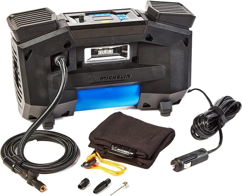 MICHELIN 12314 Programmable Digital 4X4/SUV Super-Fast Tyre Inflator, Direct Drive Technology, 0-35PSI in 1.30mins*, Bleed Valve to Remove Excess Air, LED Light, Adaptors, with Carry Pouch, Black - Image 1