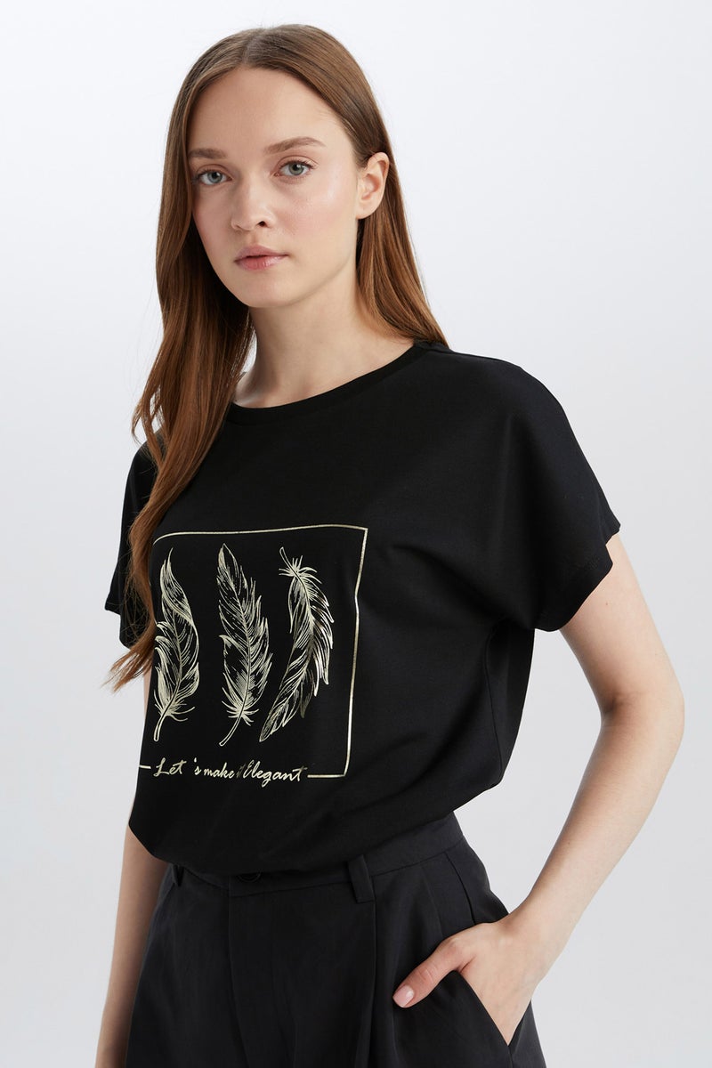DeFacto Woman Regular Fit Crew Neck Short Sleeve T-Shirt  - Image 1
