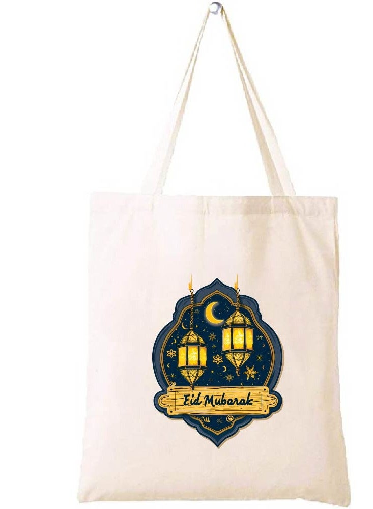 PRINTSHOP4ME Eid Cotton Shopper Bag - Reusable and Eco-Friendly Canvas Tote Bag for Women - Gift for Eid - Perfect for Shopping and Everyday Use - Celebrate Eid in Style - Image 1