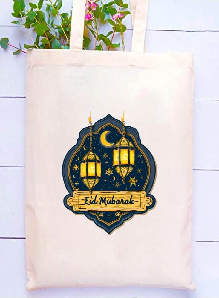 PRINTSHOP4ME Eid Cotton Shopper Bag - Reusable and Eco-Friendly Canvas Tote Bag for Women - Gift for Eid - Perfect for Shopping and Everyday Use - Celebrate Eid in Style - Image 2