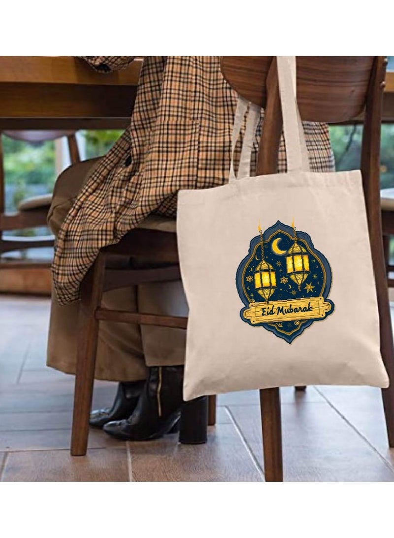 PRINTSHOP4ME Eid Cotton Shopper Bag - Reusable and Eco-Friendly Canvas Tote Bag for Women - Gift for Eid - Perfect for Shopping and Everyday Use - Celebrate Eid in Style - Image 3