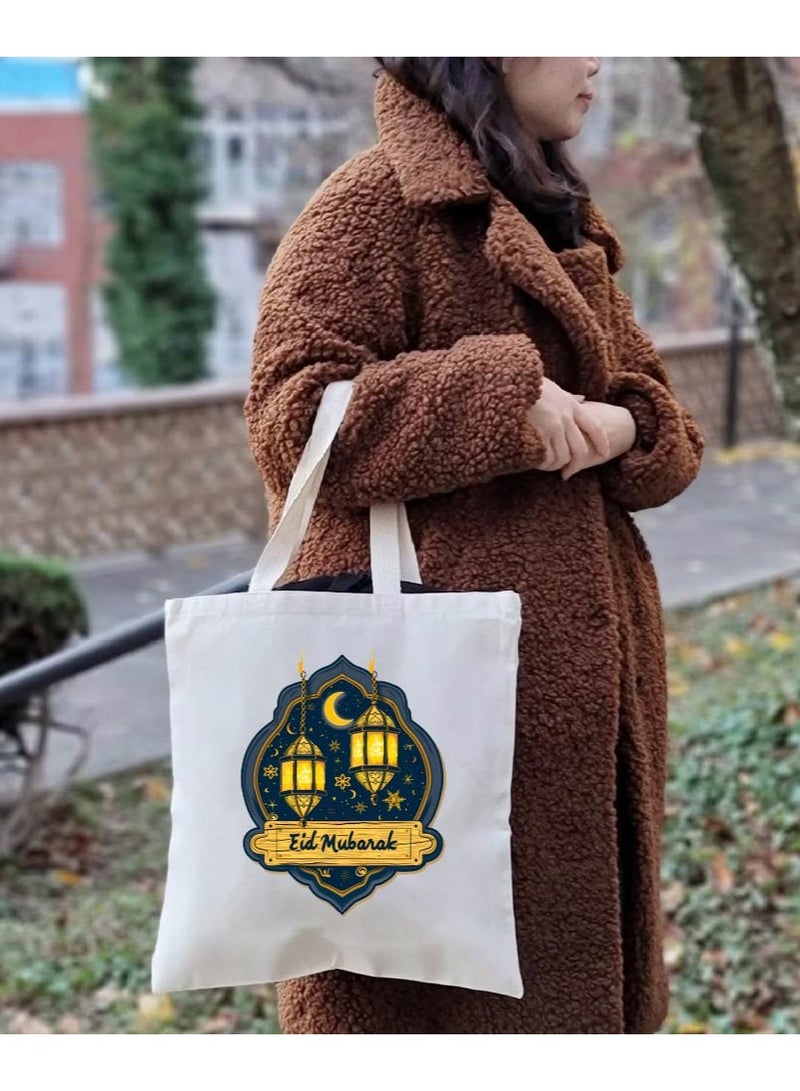 PRINTSHOP4ME Eid Cotton Shopper Bag - Reusable and Eco-Friendly Canvas Tote Bag for Women - Gift for Eid - Perfect for Shopping and Everyday Use - Celebrate Eid in Style - Image 5