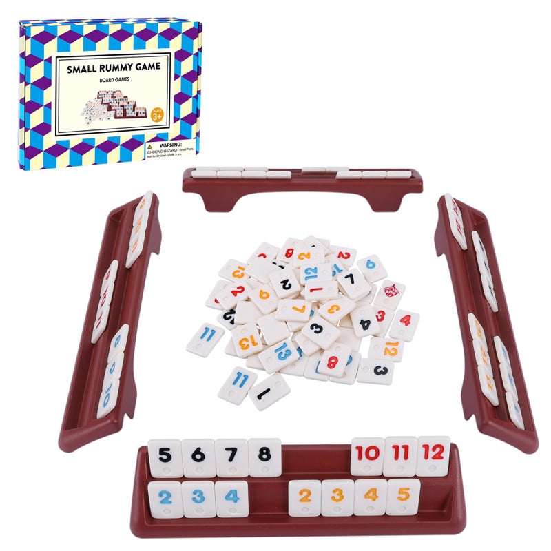 Offelec 106 Rummy Tiles Set with 4 Double Tile Holders Compact Travel Size Rummy Cube Games Classic Rummy Game for Adults Kids Family Game Night 24 Players Board Games - Image 3