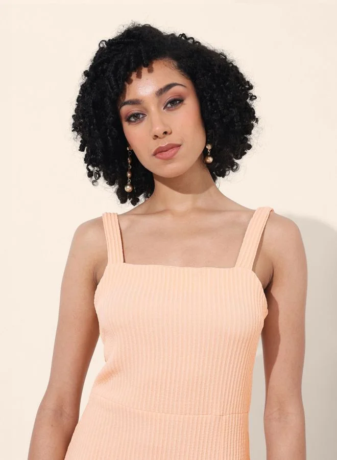 Freehand  Women Regular Fit Textured Square Neck Sleeveless Bodycon Dress for Women | Best Price UAE