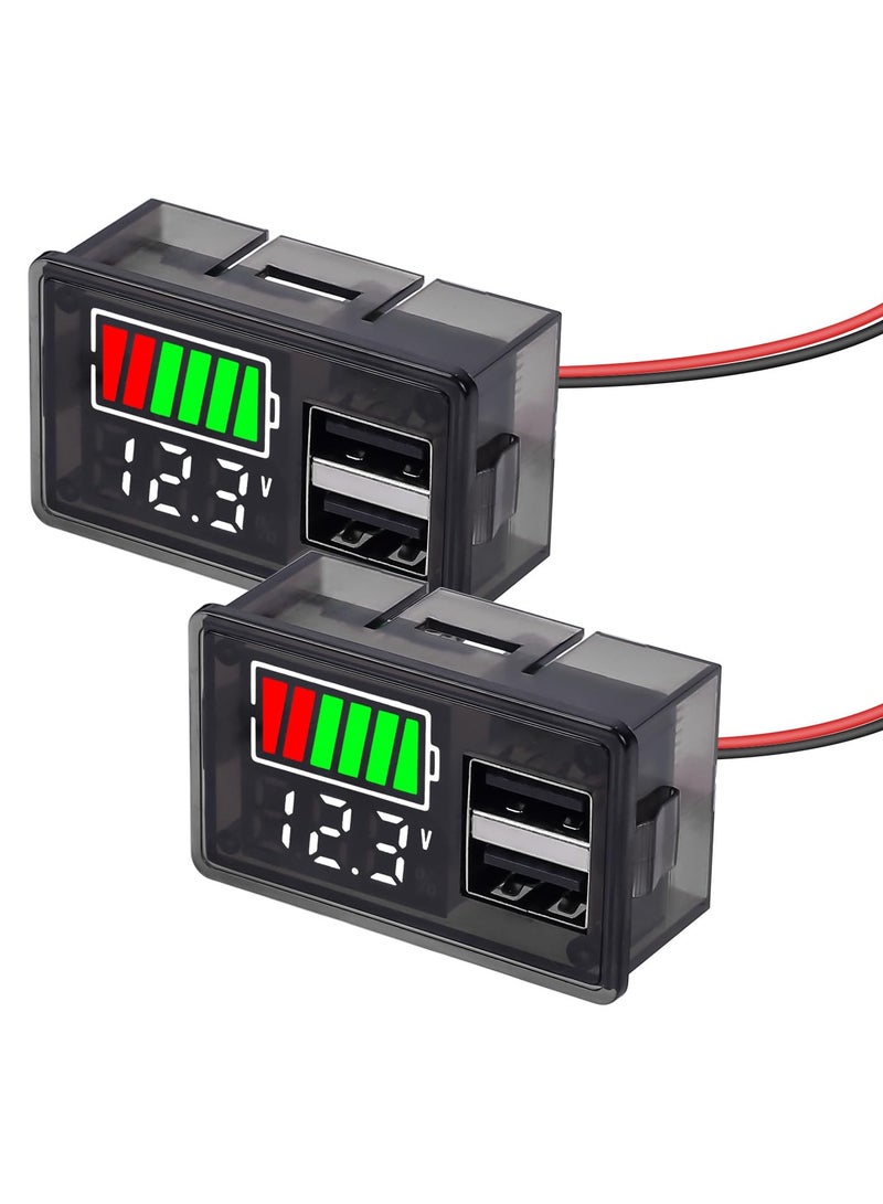 2PCS Battery Capacity Monitor Indicator Meter ICStation DC 8-30V Digital Battery Meter with 2 USB Ports RV Battery Monitor 12V with Power-Off Memory for Marine RV Golf cart Motorcycle - Image 1