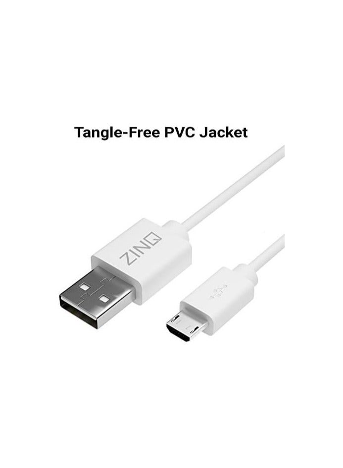 زينك تيكنولوجيز كابل دائري من Zinq Technologies فائق التحمل من Micro إلى USB 2.0 مع شحن عالي السرعة ومزامنة سريعة للبيانات وموصلات PVC لجميع الأجهزة التي تعمل بالطاقة USB (أبيض) - Image 3