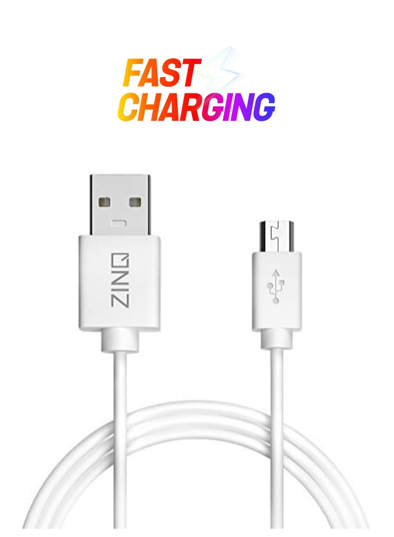 زينك تيكنولوجيز كابل دائري من Zinq Technologies فائق التحمل من Micro إلى USB 2.0 مع شحن عالي السرعة ومزامنة سريعة للبيانات وموصلات PVC لجميع الأجهزة التي تعمل بالطاقة USB (أبيض) - Image 1