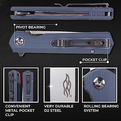 Firebird GANZO FH11S-GY Pocket Folding Knife Ball Bearing D2 Steel Blade G10 Anti-Slip Handle with Clip Hunting Fishing Gear Camping Outdoor Folder EDC Pocket Knife (Gray) - Image 5