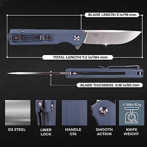 Firebird GANZO FH11S-GY Pocket Folding Knife Ball Bearing D2 Steel Blade G10 Anti-Slip Handle with Clip Hunting Fishing Gear Camping Outdoor Folder EDC Pocket Knife (Gray) - Image 2