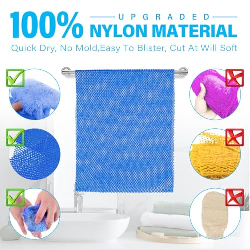 UJFQBH 6 Pieces African Bath Sponge African Net Long Net Bath Sponge Exfoliating Shower Body Scrubber Back Scrubber Skin Smoother,Great for Daily Use (Purple, Gray, Blue, Black, Brown, Green) - Image 2