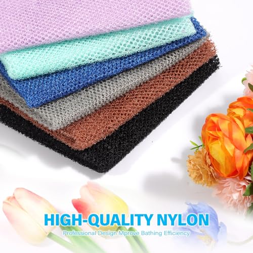 UJFQBH 6 Pieces African Bath Sponge African Net Long Net Bath Sponge Exfoliating Shower Body Scrubber Back Scrubber Skin Smoother,Great for Daily Use (Purple, Gray, Blue, Black, Brown, Green) - Image 4