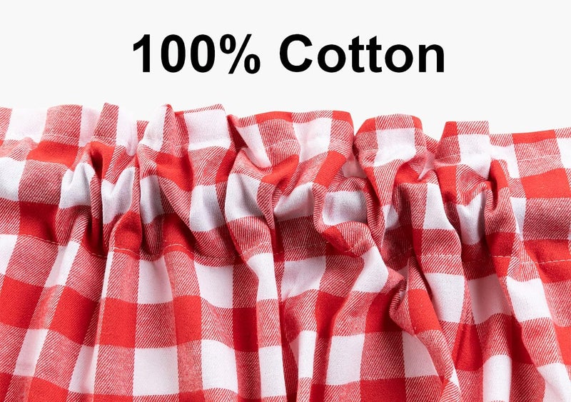 WOSIBO 2 Pack Buffalo Check Plaid Cotton Window Valances Red and White Farmhouse Design Window Treatment Decor Curtains Rod Pocket Valances for Kitchen/Living Room 16" x 56" (Red and White) - Image 5