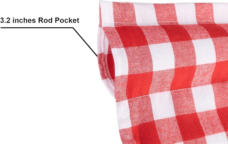 WOSIBO 2 Pack Buffalo Check Plaid Cotton Window Valances Red and White Farmhouse Design Window Treatment Decor Curtains Rod Pocket Valances for Kitchen/Living Room 16" x 56" (Red and White) - Image 3