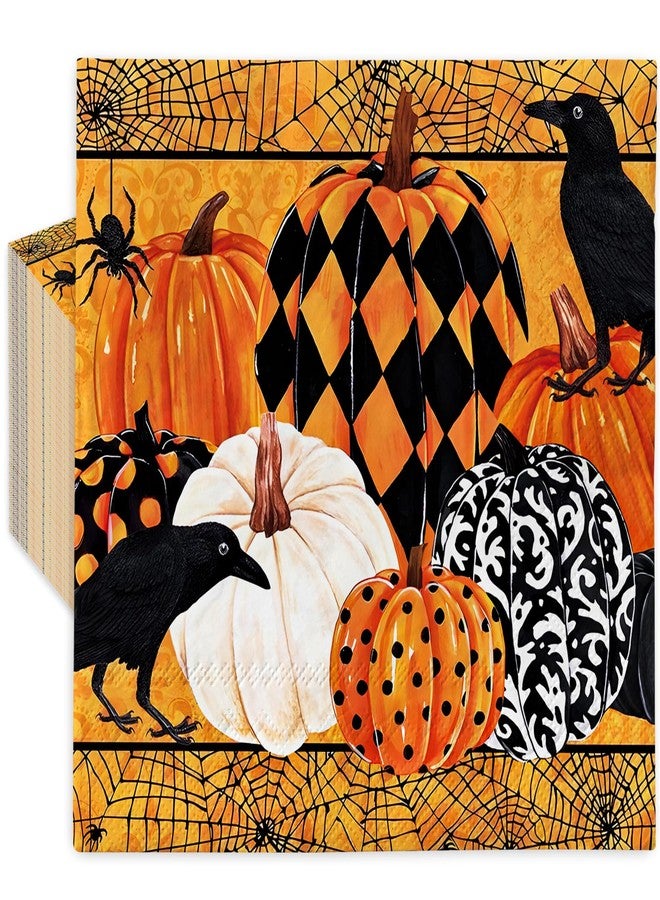 JarThenaAMCS 80Pcs Halloween Paper Napkin Vintage Pumpkin Luncheon Napkin Disposable Dessert Dinner Hand Napkin for Halloween Party Supplies - Image 1