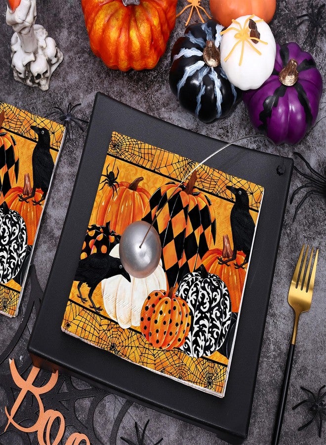 JarThenaAMCS 80Pcs Halloween Paper Napkin Vintage Pumpkin Luncheon Napkin Disposable Dessert Dinner Hand Napkin for Halloween Party Supplies - Image 3