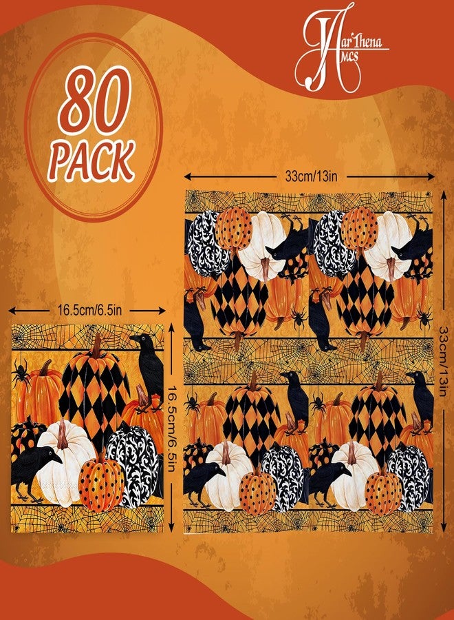 JarThenaAMCS 80Pcs Halloween Paper Napkin Vintage Pumpkin Luncheon Napkin Disposable Dessert Dinner Hand Napkin for Halloween Party Supplies - Image 2