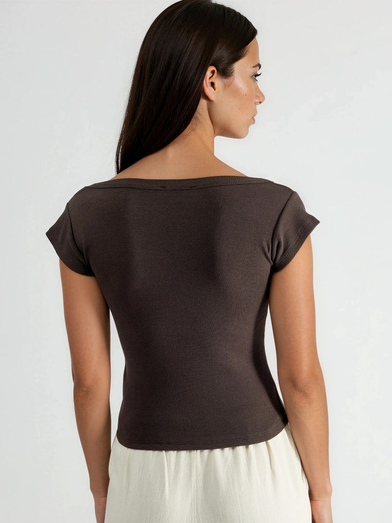 BUSEM Slim Fit Ribbed U Collar Blouse - Image 3