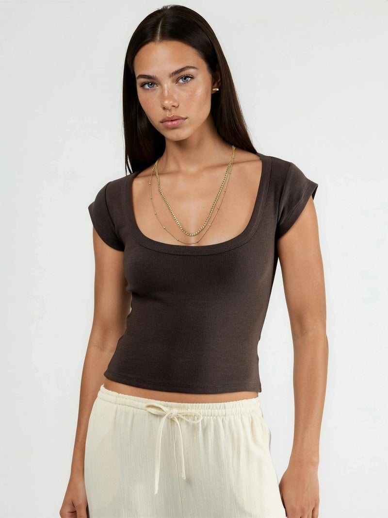 BUSEM Slim Fit Ribbed U Collar Blouse - Image 4