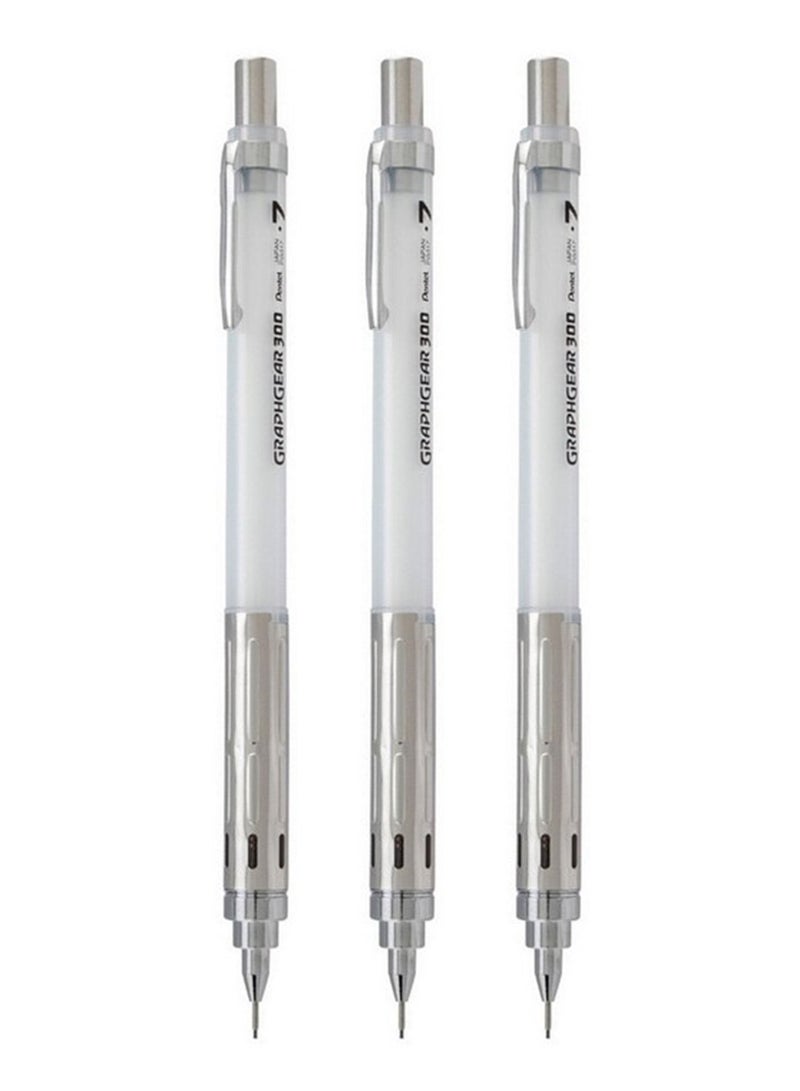Pentel 3-Piece Graph Gear 300 Mechanical Pencil 0.7mm Tip White Barrel  - Image 1