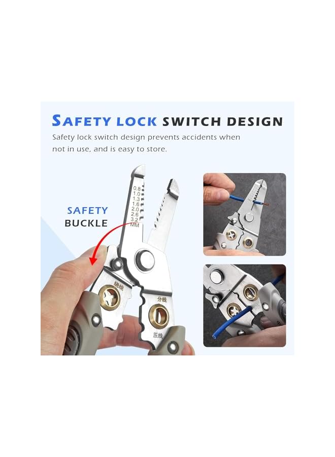 PROMASS promass Wire Stripper Tool, 6 in 1 Stainless Steel Wire Stripper, Special Wire Stripper Tool for Electrician, Multifunction Wire Pliers for Stripping Cutting Electric Cable Stripper Crimping  - Image 4