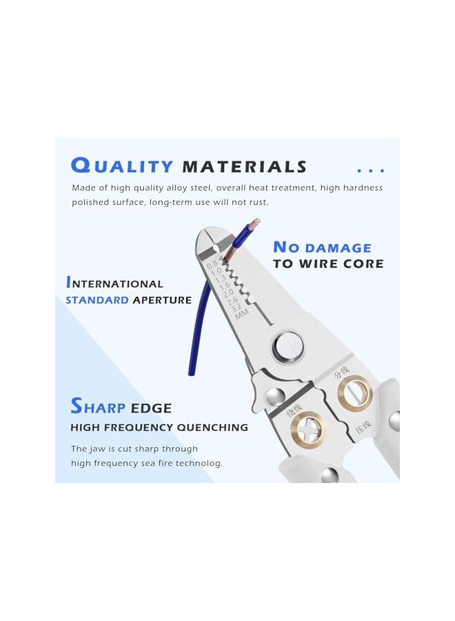 PROMASS promass Wire Stripper Tool, 6 in 1 Stainless Steel Wire Stripper, Special Wire Stripper Tool for Electrician, Multifunction Wire Pliers for Stripping Cutting Electric Cable Stripper Crimping  - Image 3
