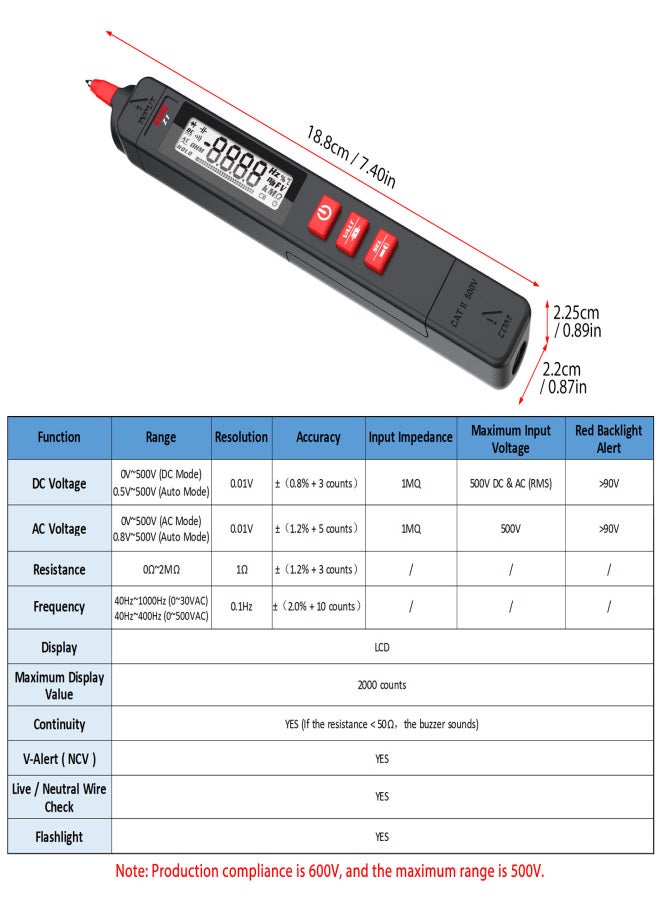 BSIDE Z1 Multimeter LCD Digital Tester Smart Pen Type Voltage Detector 2000 Counts DC/AC Voltage Frequency Resistance NCV Continuity Live Wire Neutral Wire Check Meter - Image 4