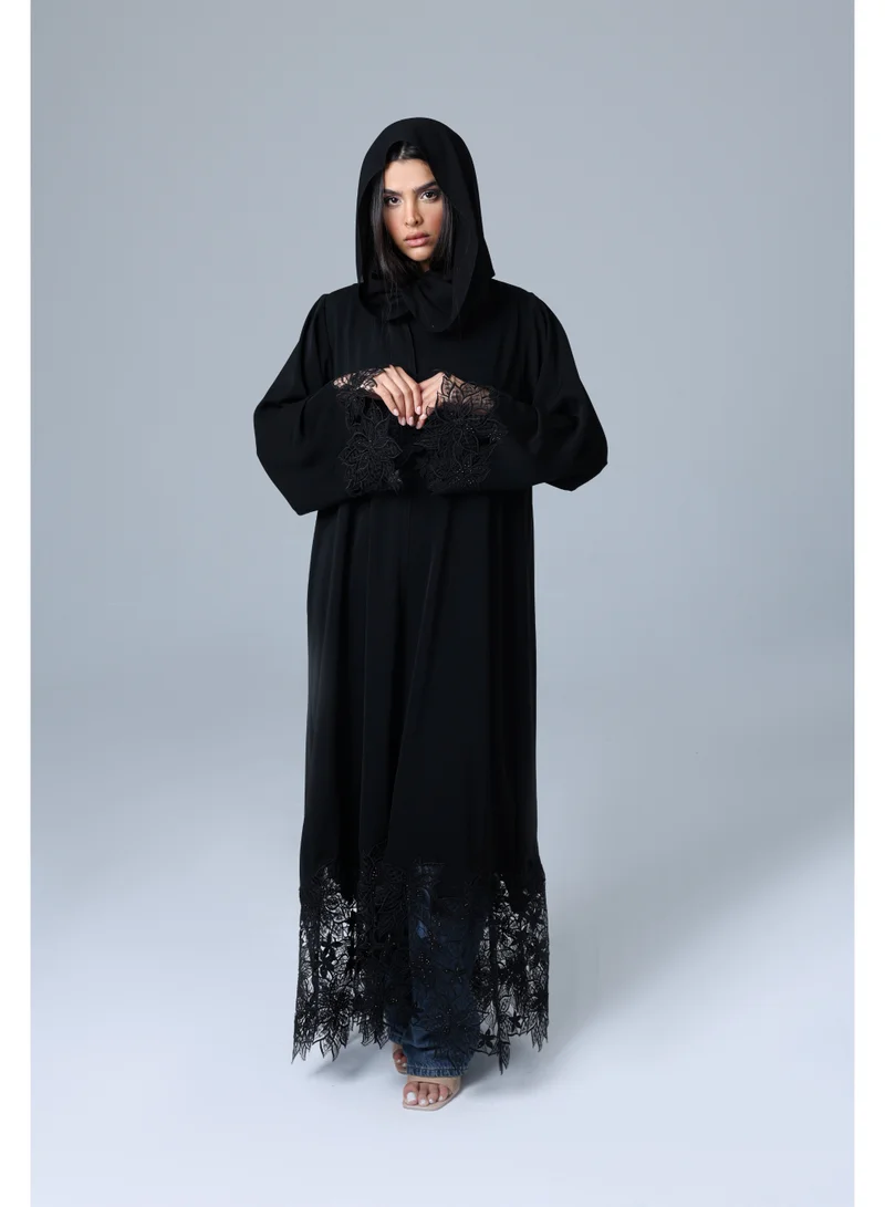 IKKXA Elegant Lace Sleeves and Bottom Abaya