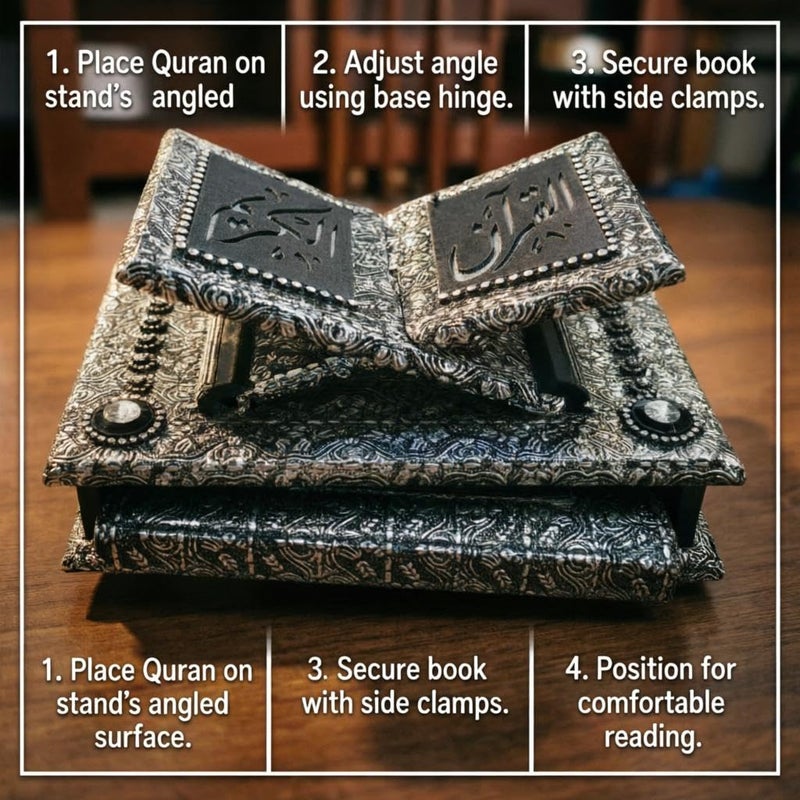 Reading Stand - Adjustable ergonomic support designed for comfortable Quran recitation, paired with a premium Medina Mushaf and elegant storage box, making (Model 1) - Image 5