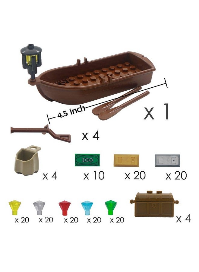 برو تكس مجموعة مكعبات بناء صندوق الكنز من Pirate Accessories Money، وسبائك الذهب، والأحجار الكريمة والماس، والمجوهرات مع أجزاء سفينة القراصنة، ومجموعة مكعبات البناء - Image 3