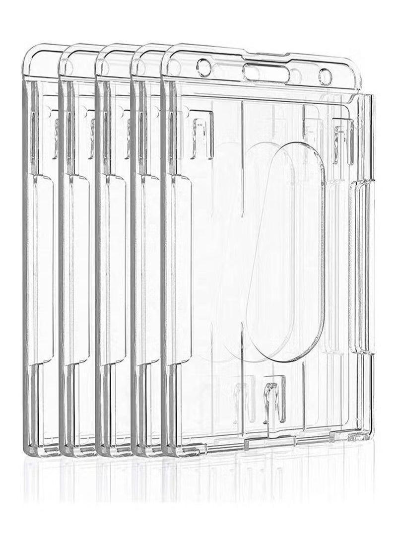 Generic Card Protector, Vertical 2 Card Badge Holder Transparent Plastic ID Credit Card Protector with Thumb Slot, Rigid PC Transparent Material,10 Pack  - Image 1