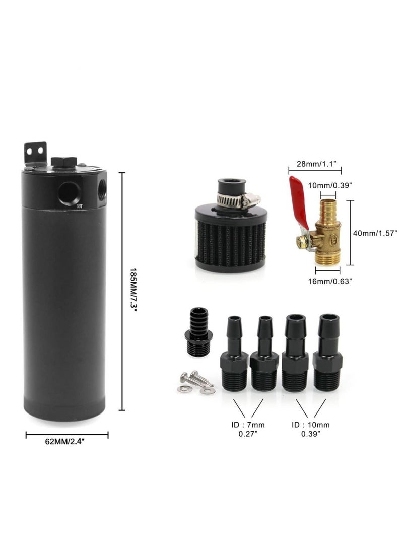 Generic Universal 750ml 2-Port Oil Catch Can Baffled Reservoir Tank Breather Filter with Drain Valve Black Aluminum  - Image 2
