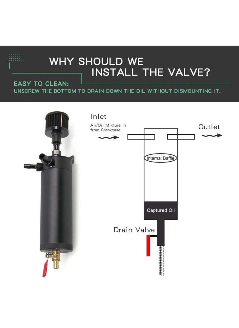 Generic Universal 750ml 2-Port Oil Catch Can Baffled Reservoir Tank Breather Filter with Drain Valve Black Aluminum  - Image 5