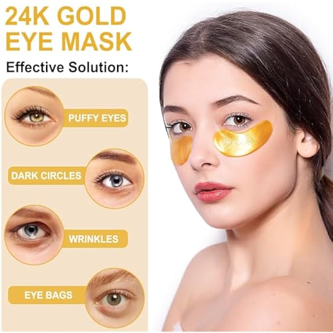 LAVONE Eye Mask-30 Pairs 24K Gold Under Eye Patches Skin Care Products-Eye Masks Skincare for Dark Circles and Puffiness,Reduce Wrinkles,Eye Bags and Fine Lines,for Women and Man,with Hair Clips - Image 3