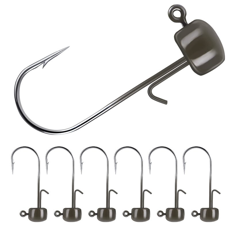 MadBite by KastKing Ned Rig Jig Heads for Soft Fishing Lures, 24-Pack Finesse Standard Mushroom Stand-up Ned Heads Kit,Needle Point Saltwater &Freshwater Versatility Ned Rig Hooks(Green Pumpkin,1/8 oz - Image 2