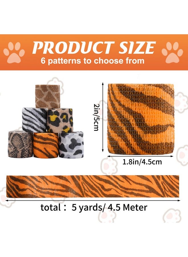 Kreyfer 6 Roll 2 Inch X 5 Yards Jungle Safari Animal Print Pet Vet Wrap For Dogs Cats, Cohesive Bandages In Bulk, Non-Woven Self Adhesive Bandages Wrap Roll For Animals Wound Care, Ankle Sprains And Swelling - Image 2